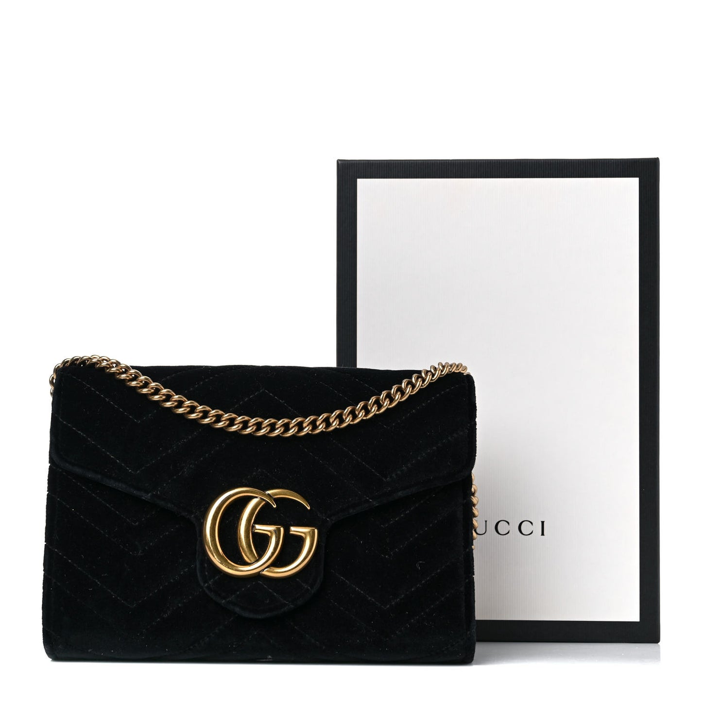 Velvet Matelasse GG Marmont Chain Wallet Black