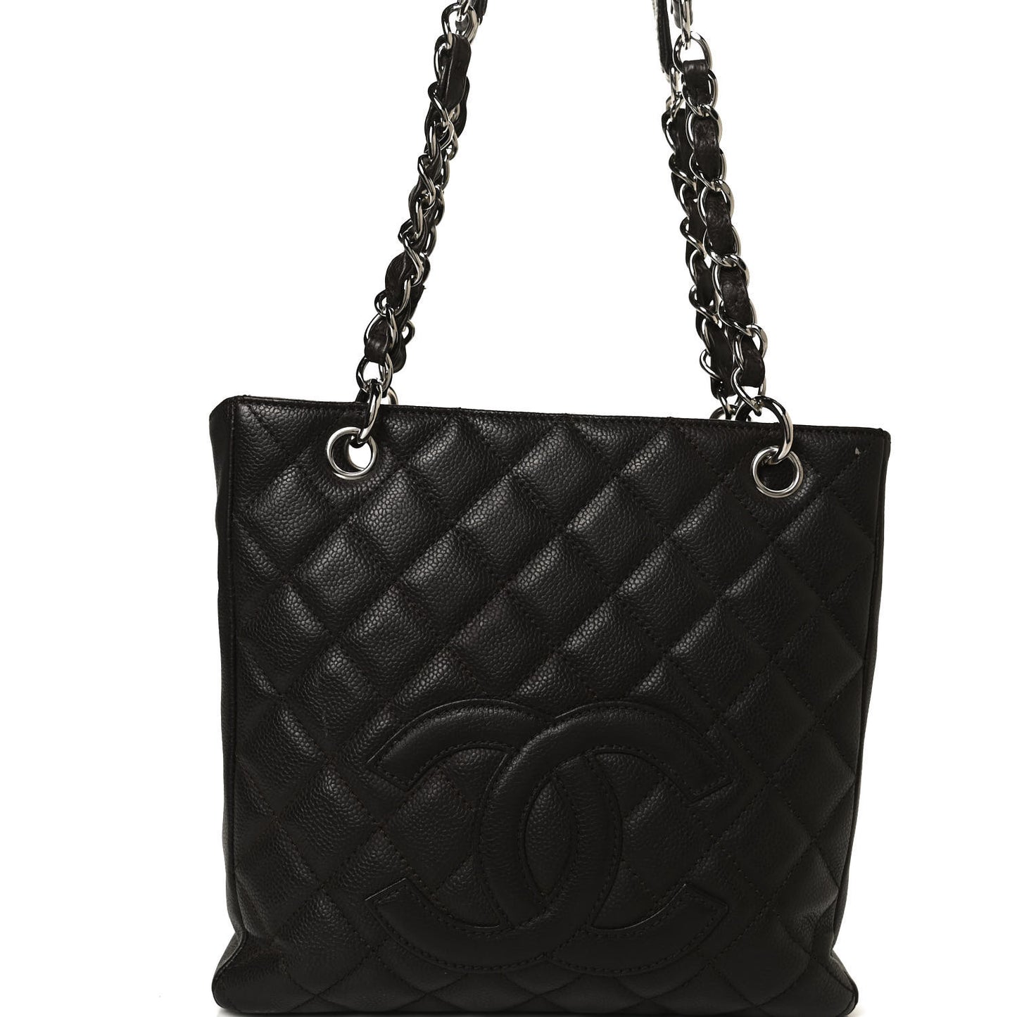 Caviar Quilted Petit Shopping Tote PST Dark Brown