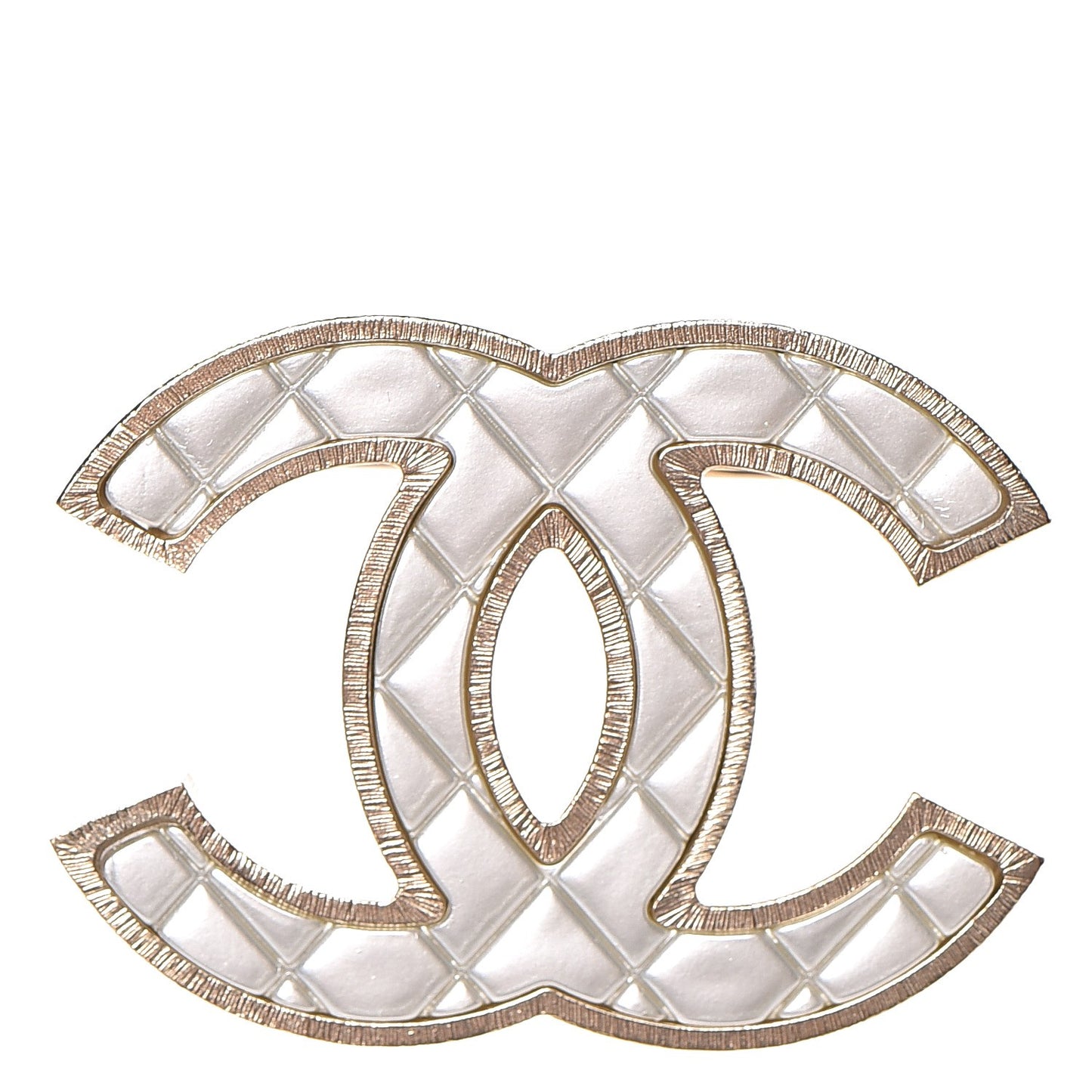 Metal Quilted CC Brooch Silver Gold