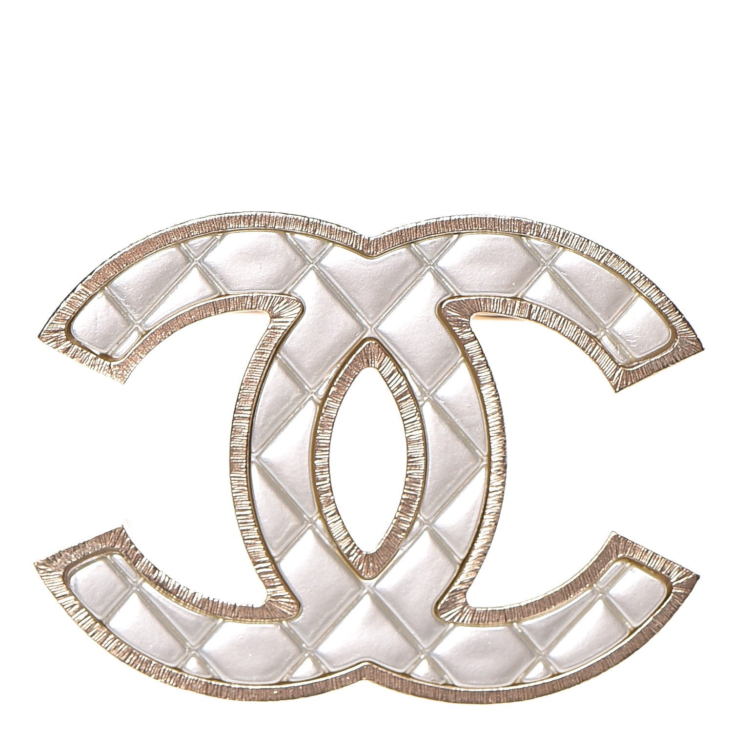 Chanel Metal Quilted CC Brooch Silver Gold 1 of 5