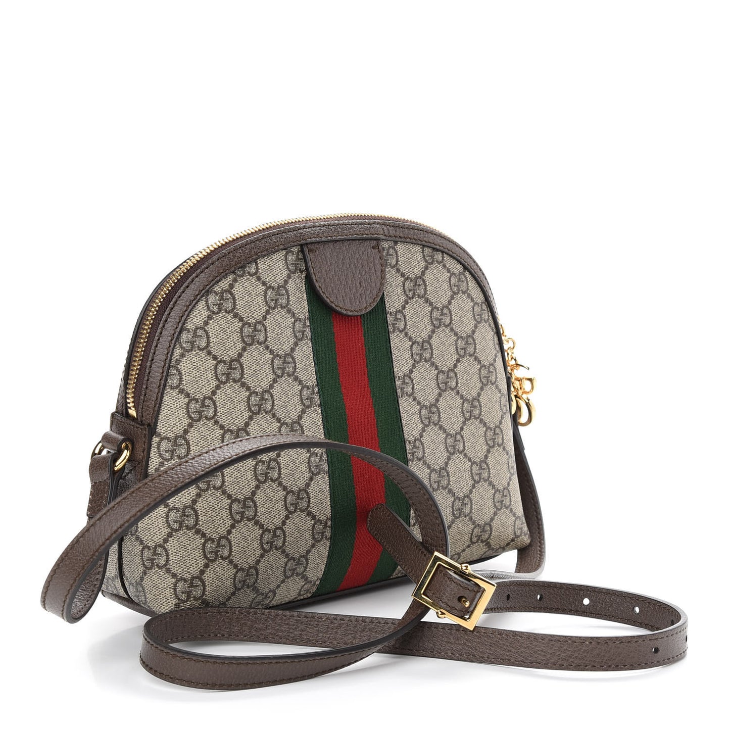 GG Supreme Monogram Textured Dollar Calfskin Web Small Ophidia Dome Shoulder Bag Beige Ebony New Acero