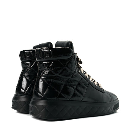 Chanel Patent Calfskin Quilted Womens High Top Sneakers 40 Black 4 of 8