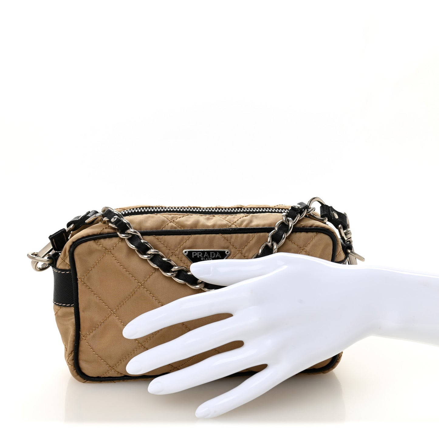 Tessuto Nylon Saffiano Impunturato Quilted Pochette Cammello Black