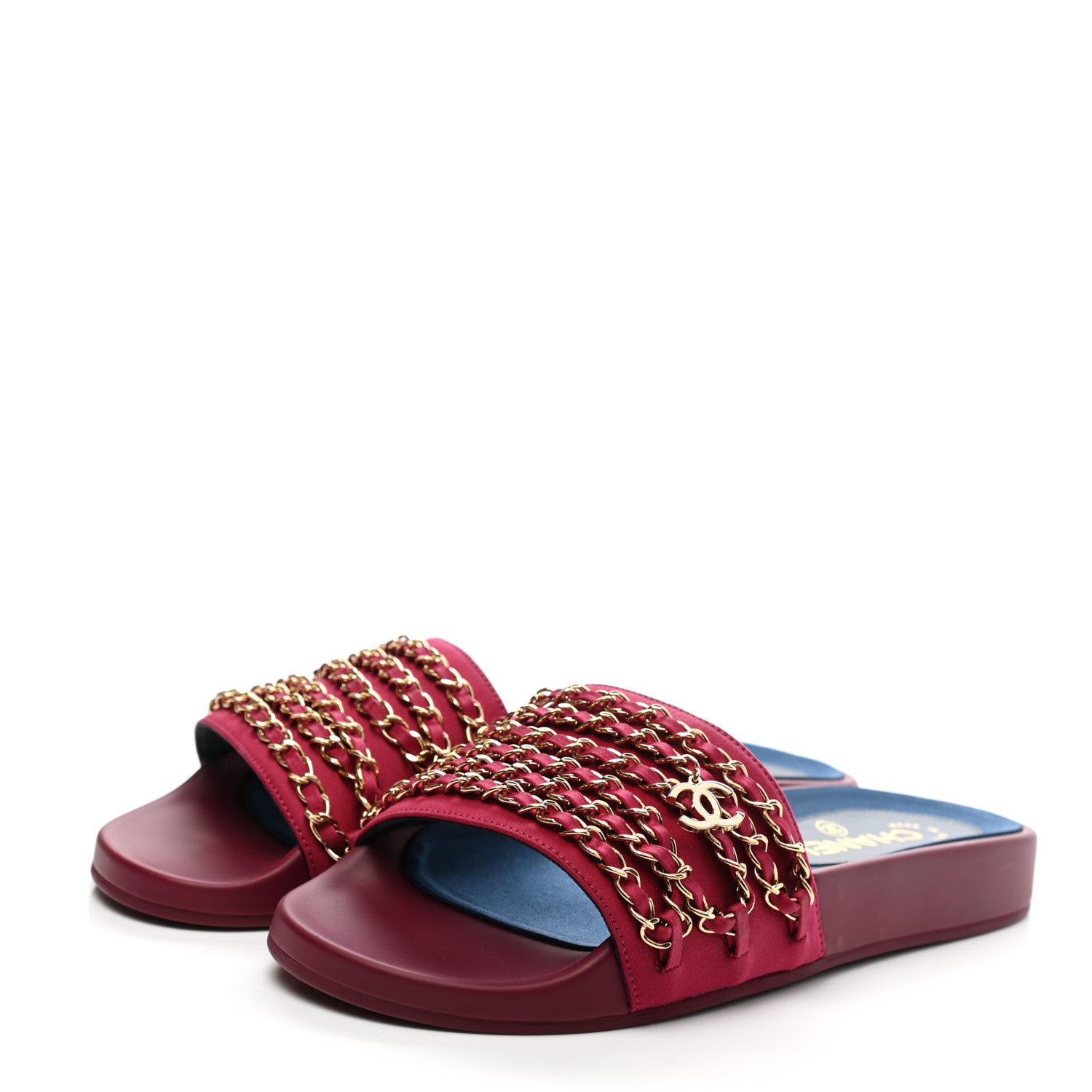 Chanel Satin Chain Flat Sandals 39 Dark Fuchsia 3 of 9