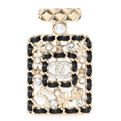 Chanel Lambskin Pearl Quilted Chain CC Perfume Bottle Brooch Gold 1 of 4