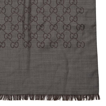 Gucci Wool Silk GG Monogram GGNat Scarf Dark Brown 3 of 3