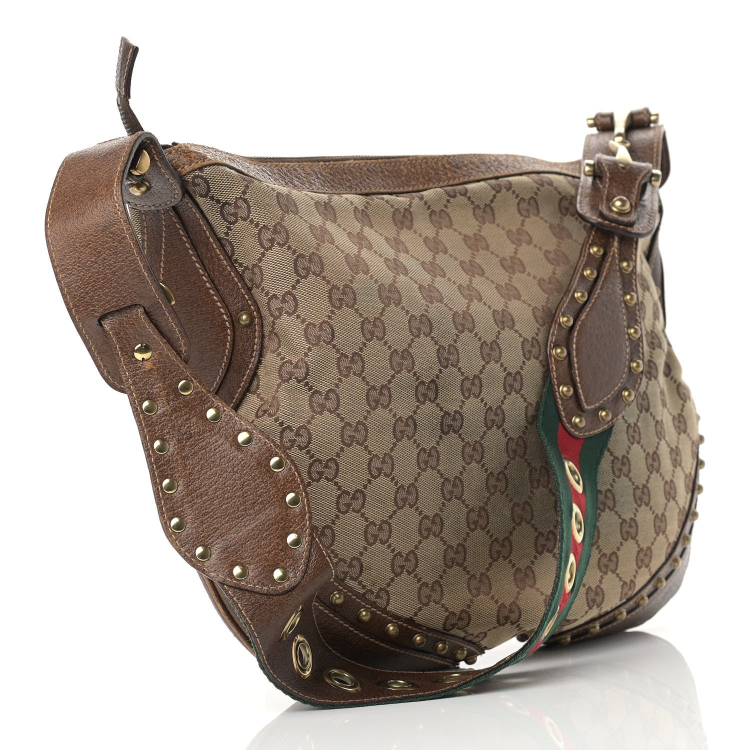 Gucci Monogram Web Studded Pelham Shoulder Bag Dark Brown 2 of 13