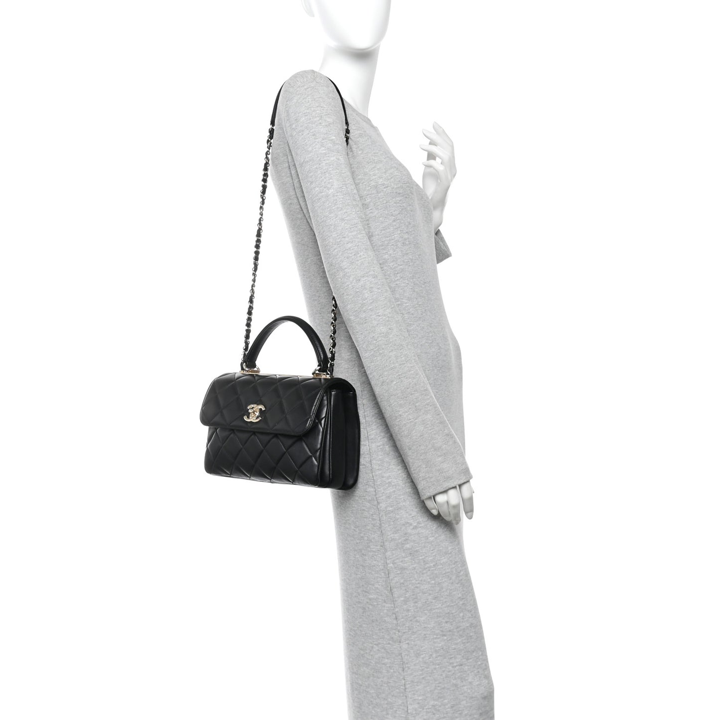 Lambskin Quilted Small Trendy CC Dual Handle Flap Bag Black