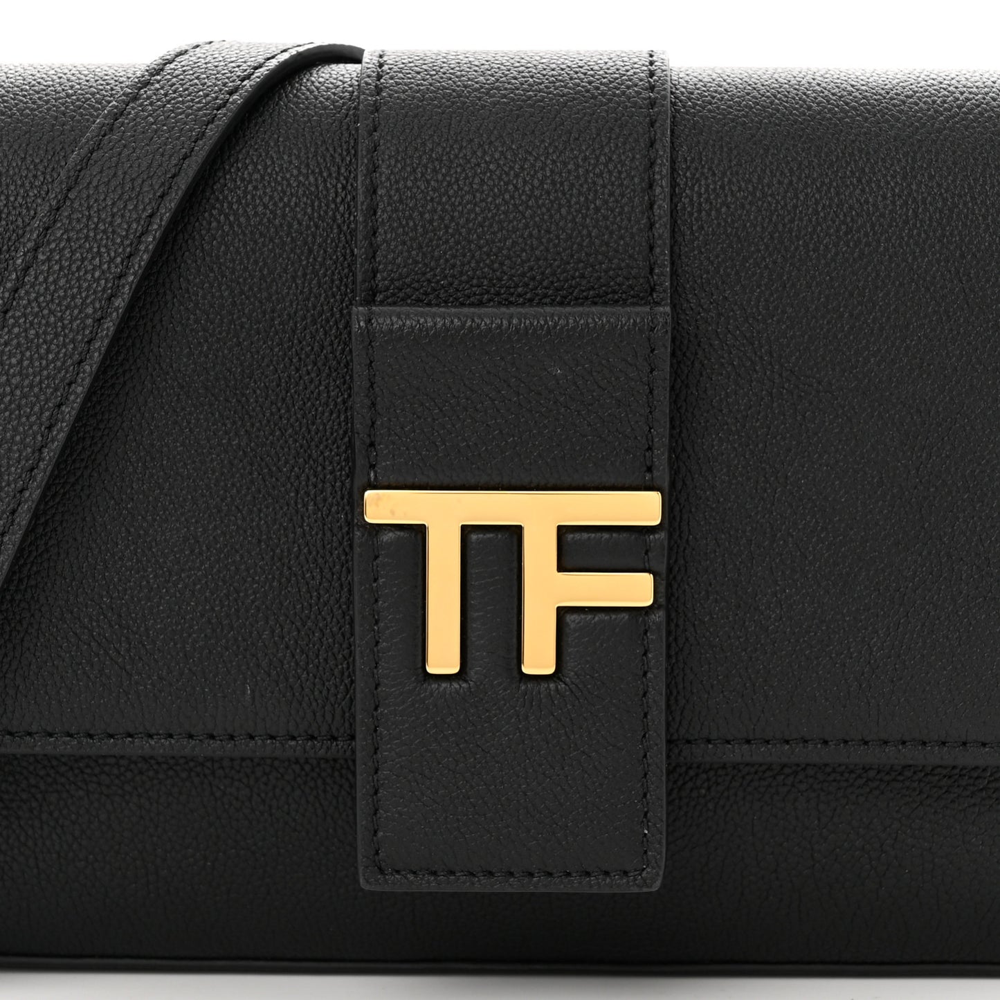 Grained Calfskin TF Chain Shoulder Bag Black