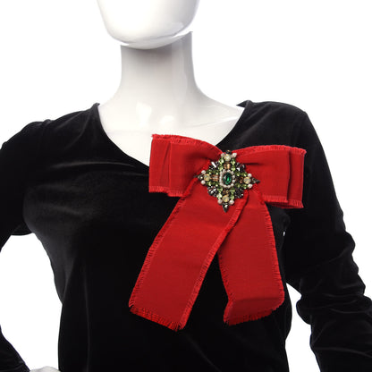 Gucci Grosgrain Crystal Bow Brooch Red 2 of 6