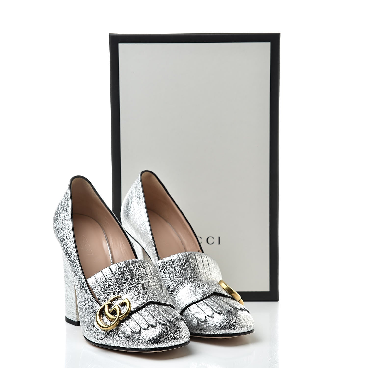 Gucci Galassia GG Marmont Fringe 105mm Loafer Pumps 37.5 Argento 10 of 10