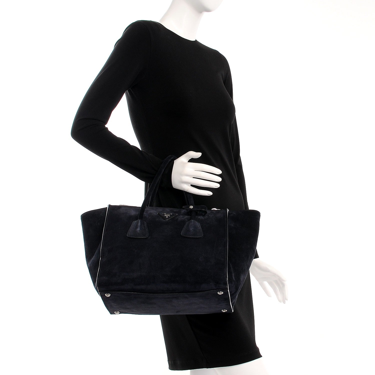 Prada Suede Scamosciato Twin Pocket Tote Blue 3 of 8