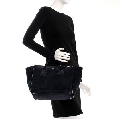 Prada Suede Scamosciato Twin Pocket Tote Blue 3 of 8