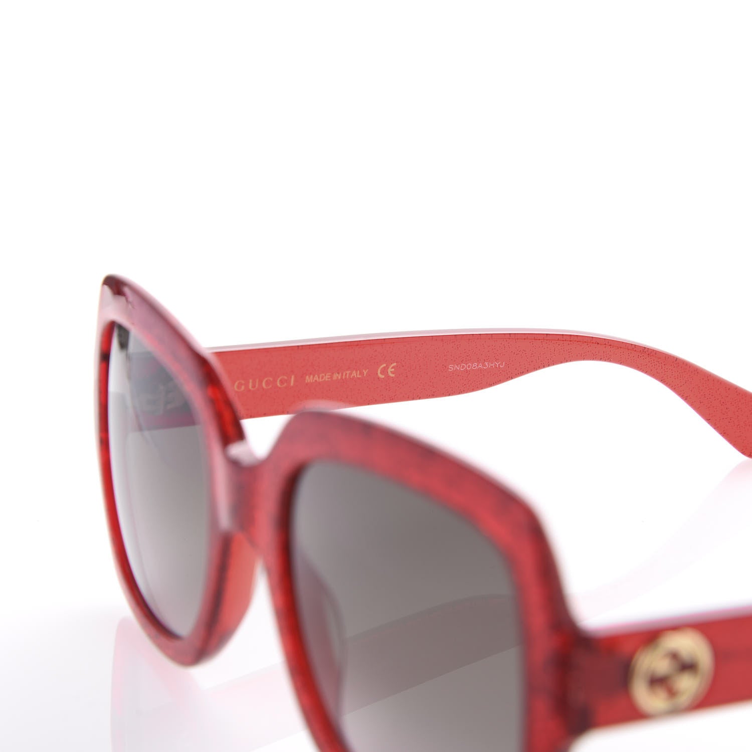 Gucci Square Frame GG 0036S Sunglasses Glitter Red 6 of 8