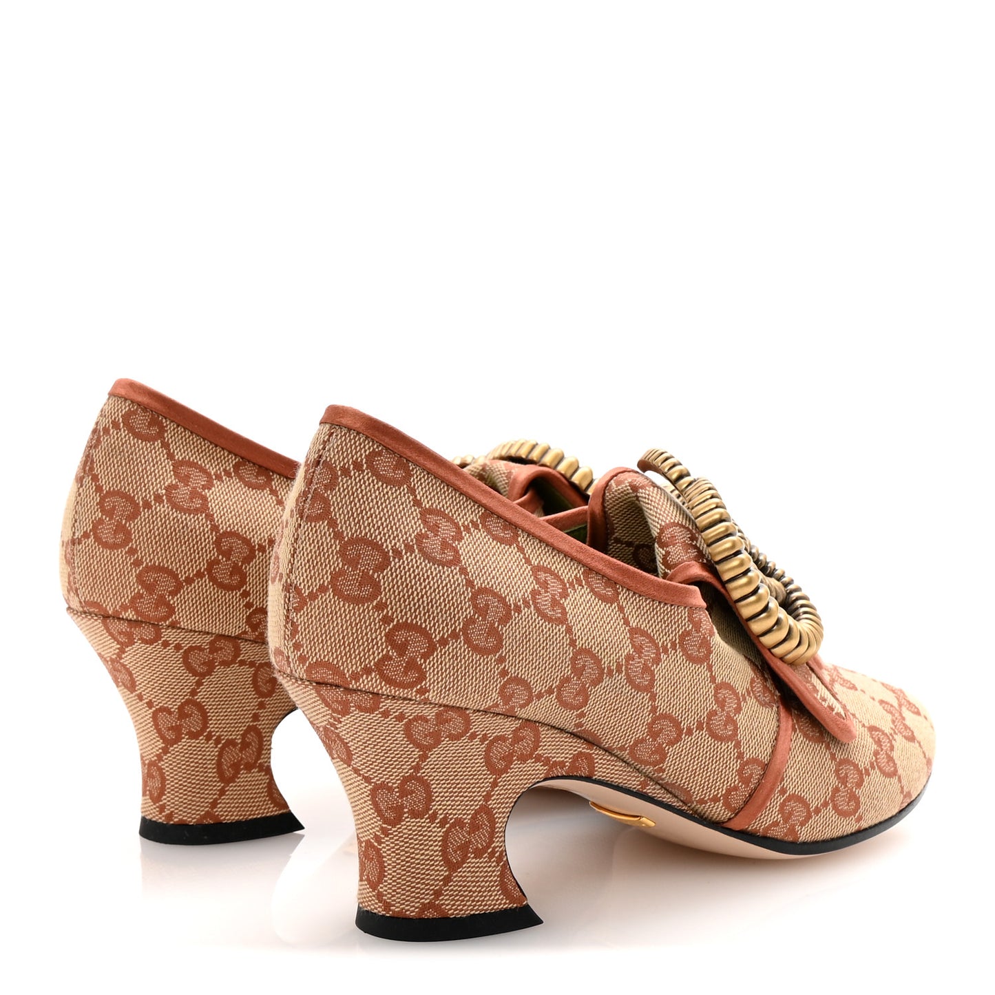 Monogram Satin Torchon Double G Pumps 37.5 Beige Ruggine Copper