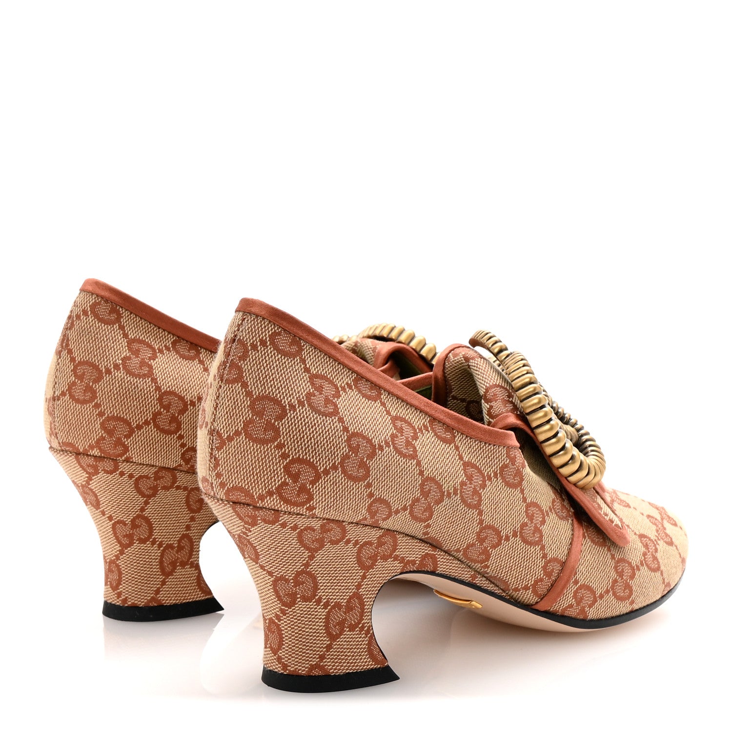 Gucci Monogram Satin Torchon Double G Pumps 37.5 Beige Ruggine Copper 5 of 9