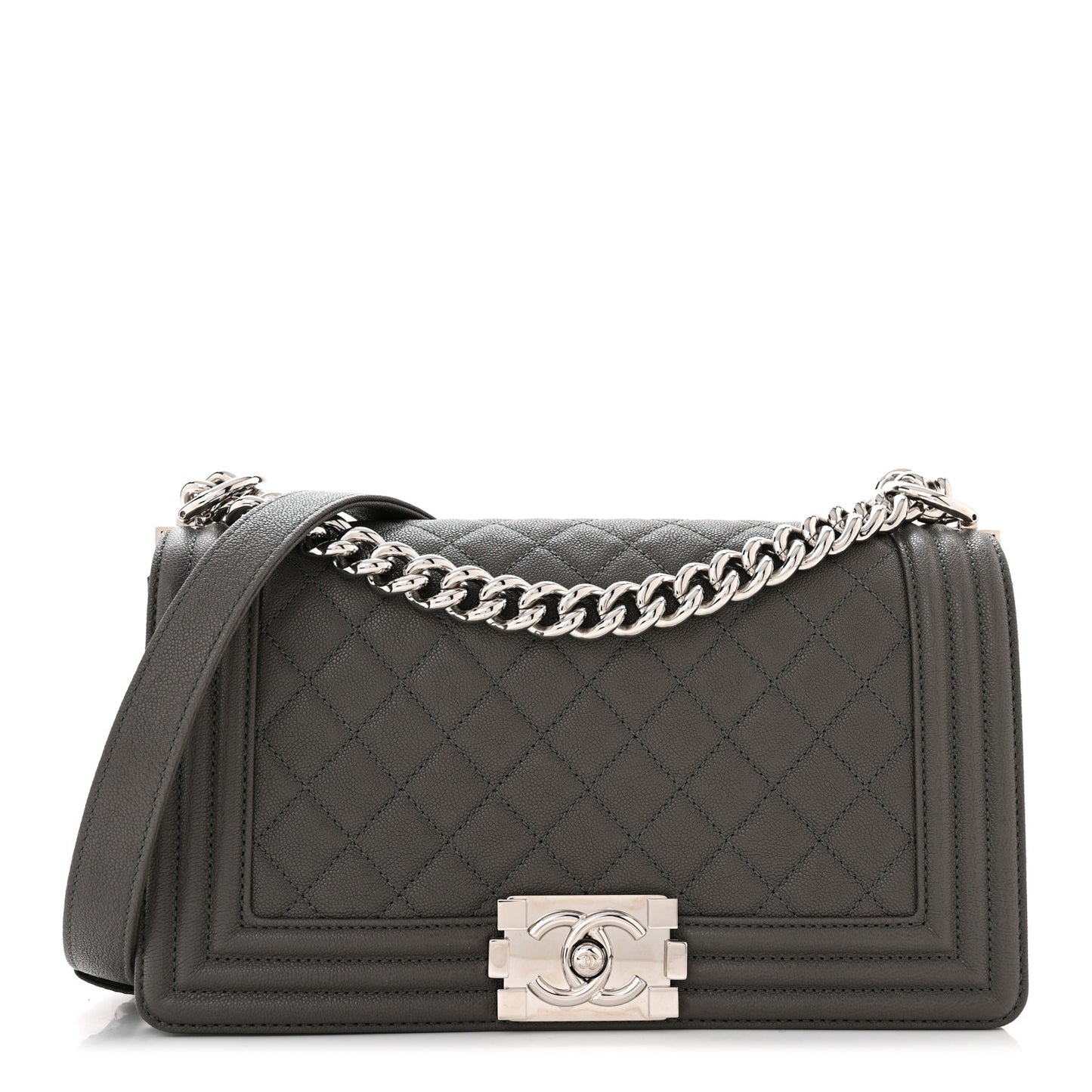 Caviar Quilted Medium Boy Flap Grey