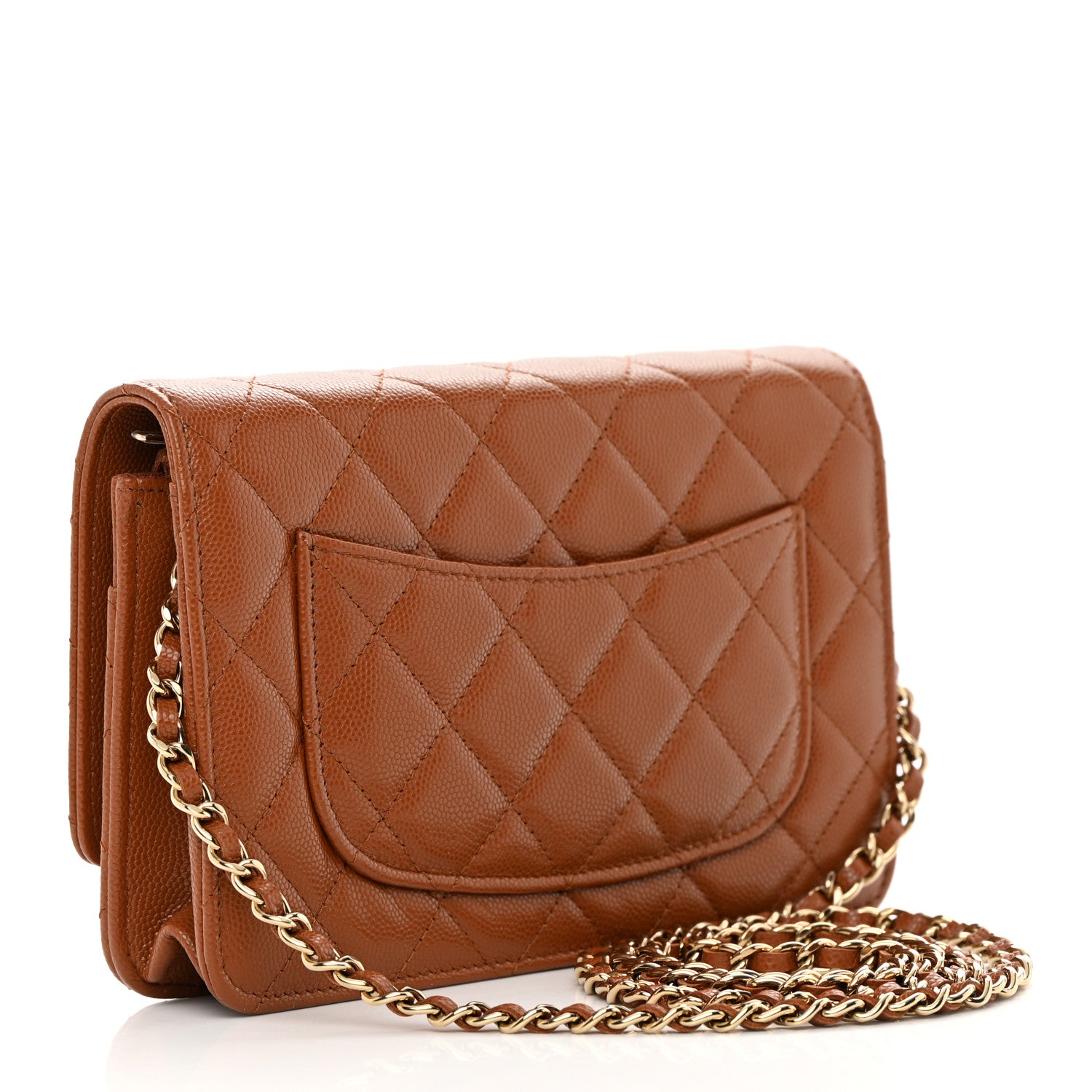 Chanel Shiny Caviar Quilted Strass Wallet On Chain WOC Light Brown 3 of 14
