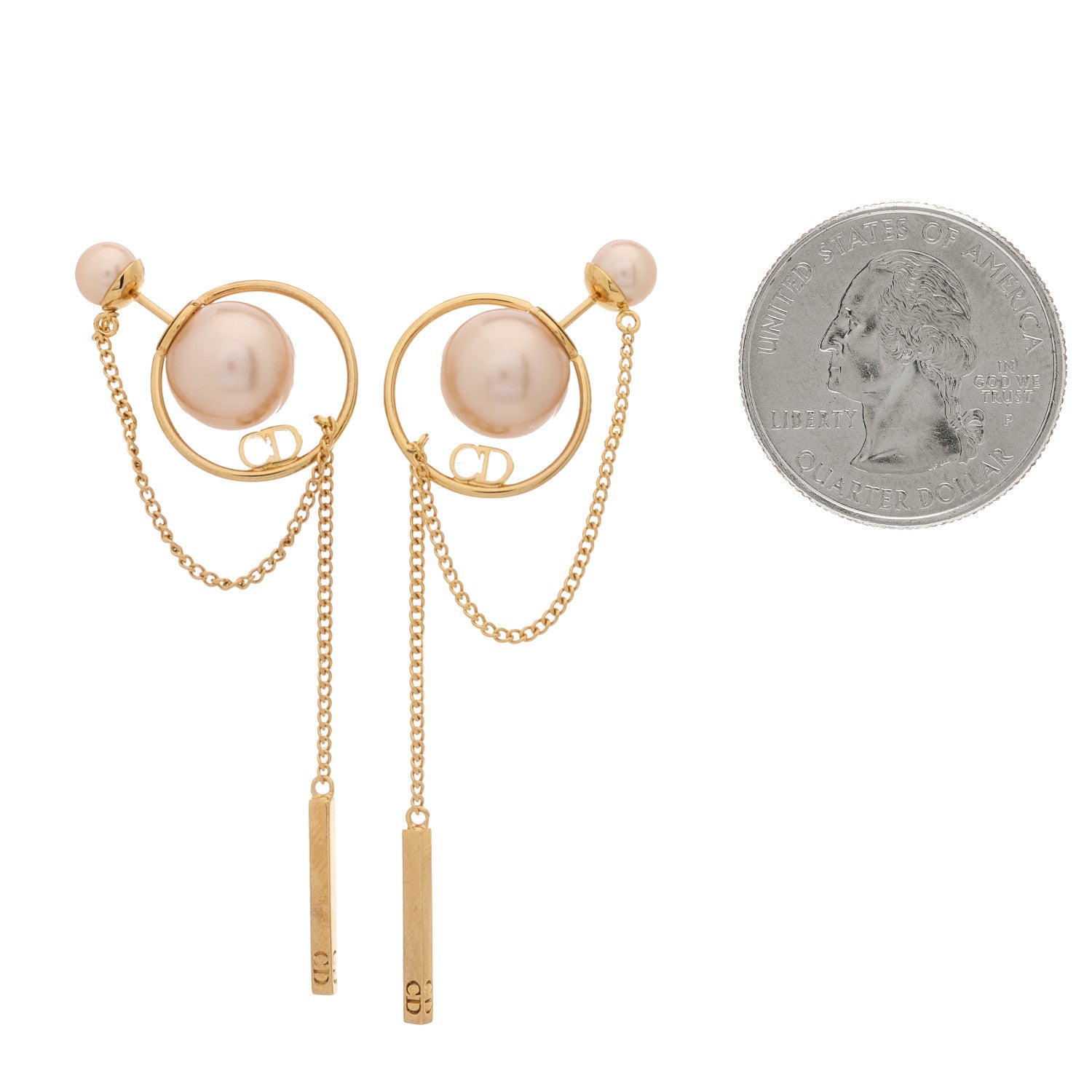 Christian Dior Pearl Tribales Dangle Chain Earrings Gold 2 of 4