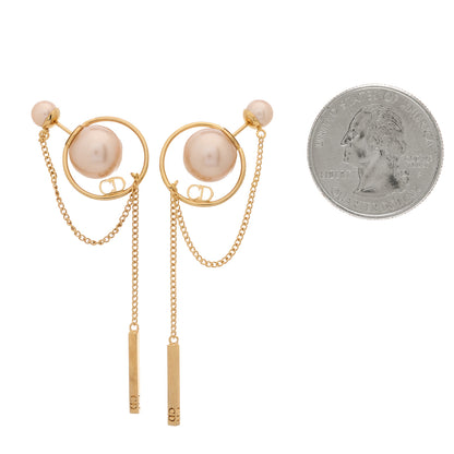 Christian Dior Pearl Tribales Dangle Chain Earrings Gold 2 of 4
