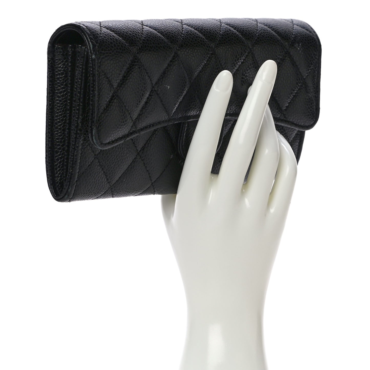 Caviar Quilted Large Gusset Flap Wallet Black
