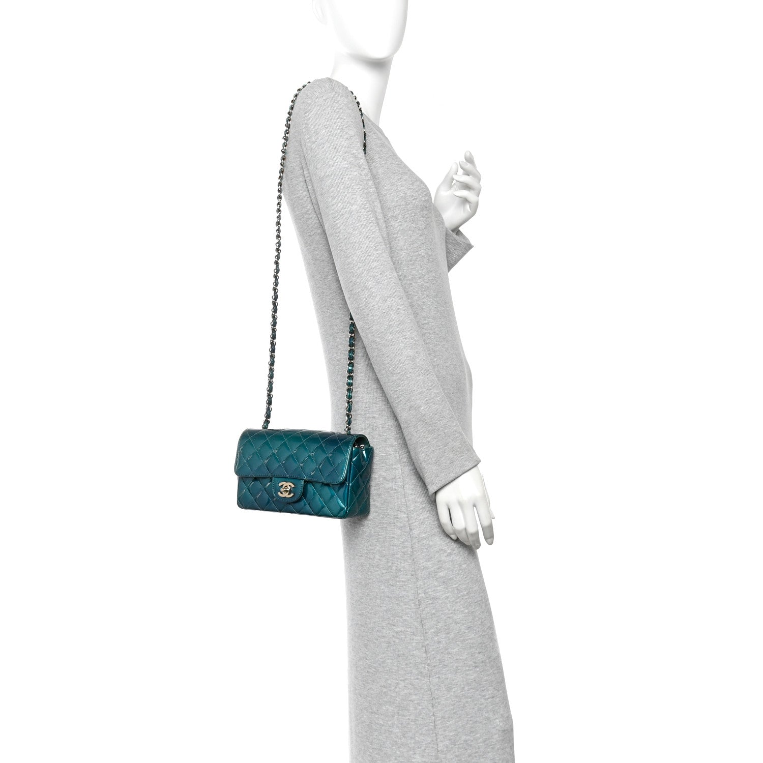Chanel Shaded Patent Calfskin Quilted Mini Rectangular Flap Green Blue 2 of 12