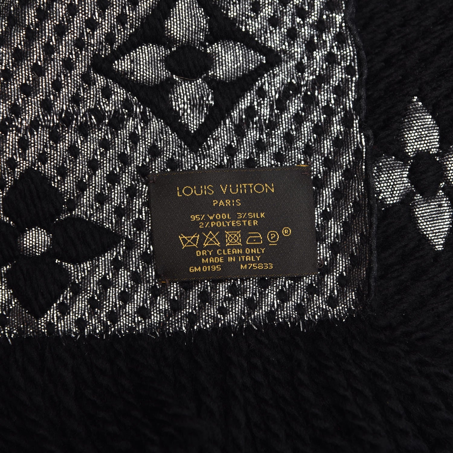 Louis Vuitton Wool Silk Logomania Shine Scarf Black 4 of 4