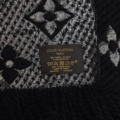 Louis Vuitton Wool Silk Logomania Shine Scarf Black 4 of 4