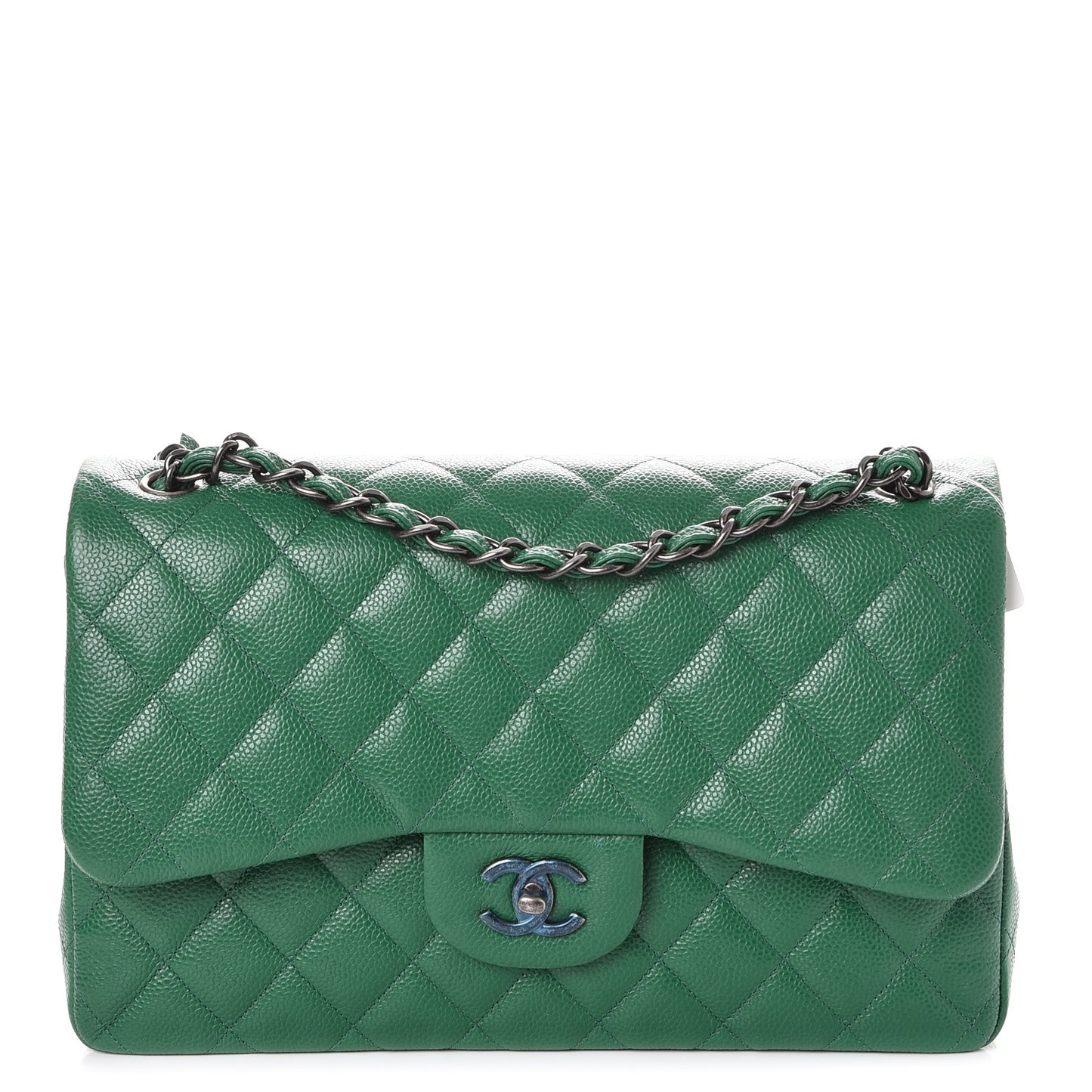 Caviar Quilted Jumbo Double Flap Green