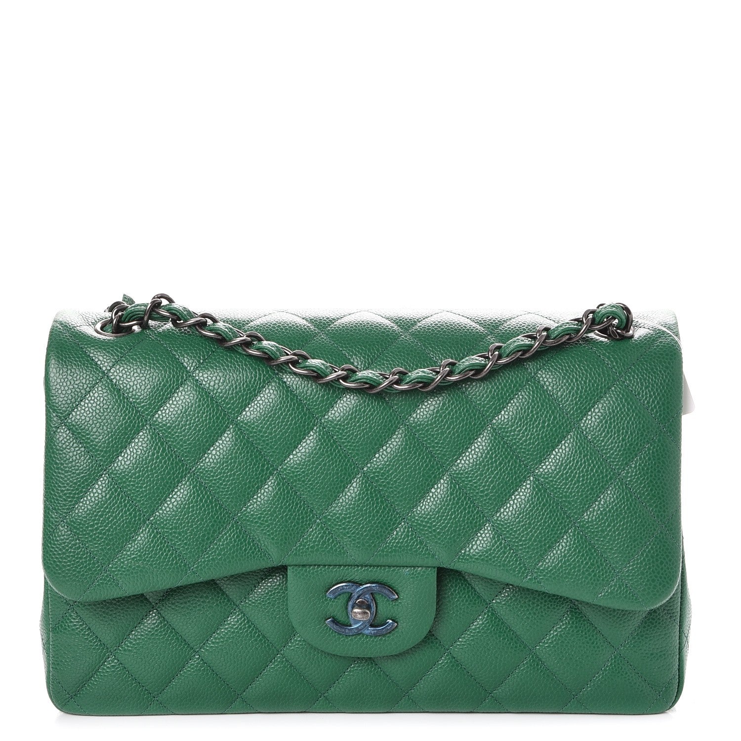 Chanel Caviar Quilted Jumbo Double Flap Green 1 of 9