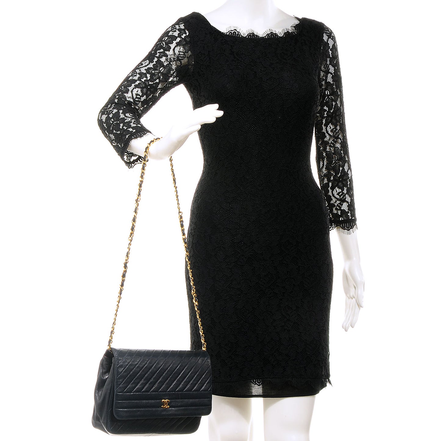 Lambskin Quilted Medium Single Flap Navy