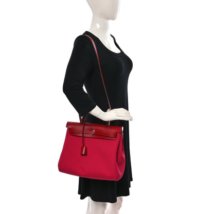 Hermes Toile Militaire Vache Hunter Laque Herbag Zip Retourne 31 PM Rose Mexico Rouge Piment 2 of 9