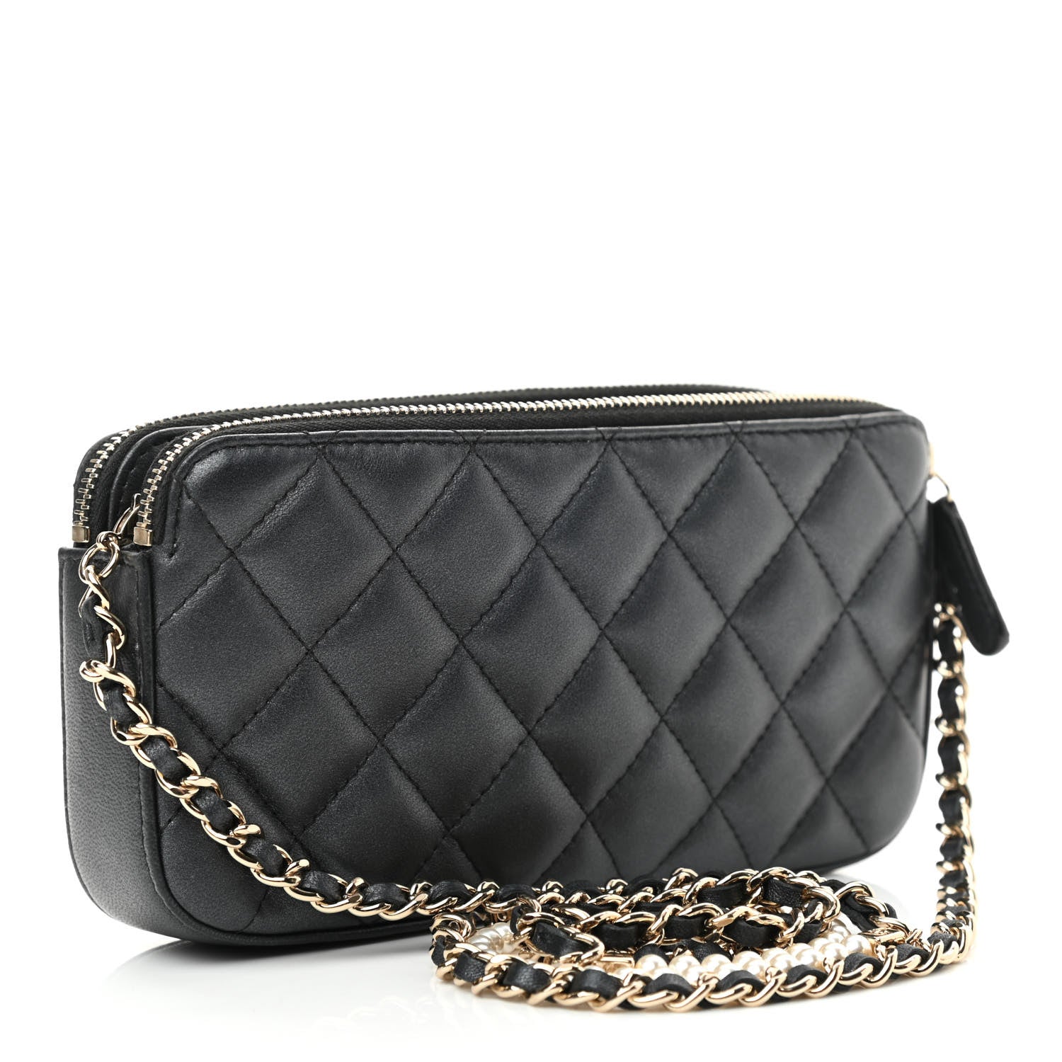 Chanel Iridescent Lambskin Quilted Pearl Clutch With Chain Black 3 of 13