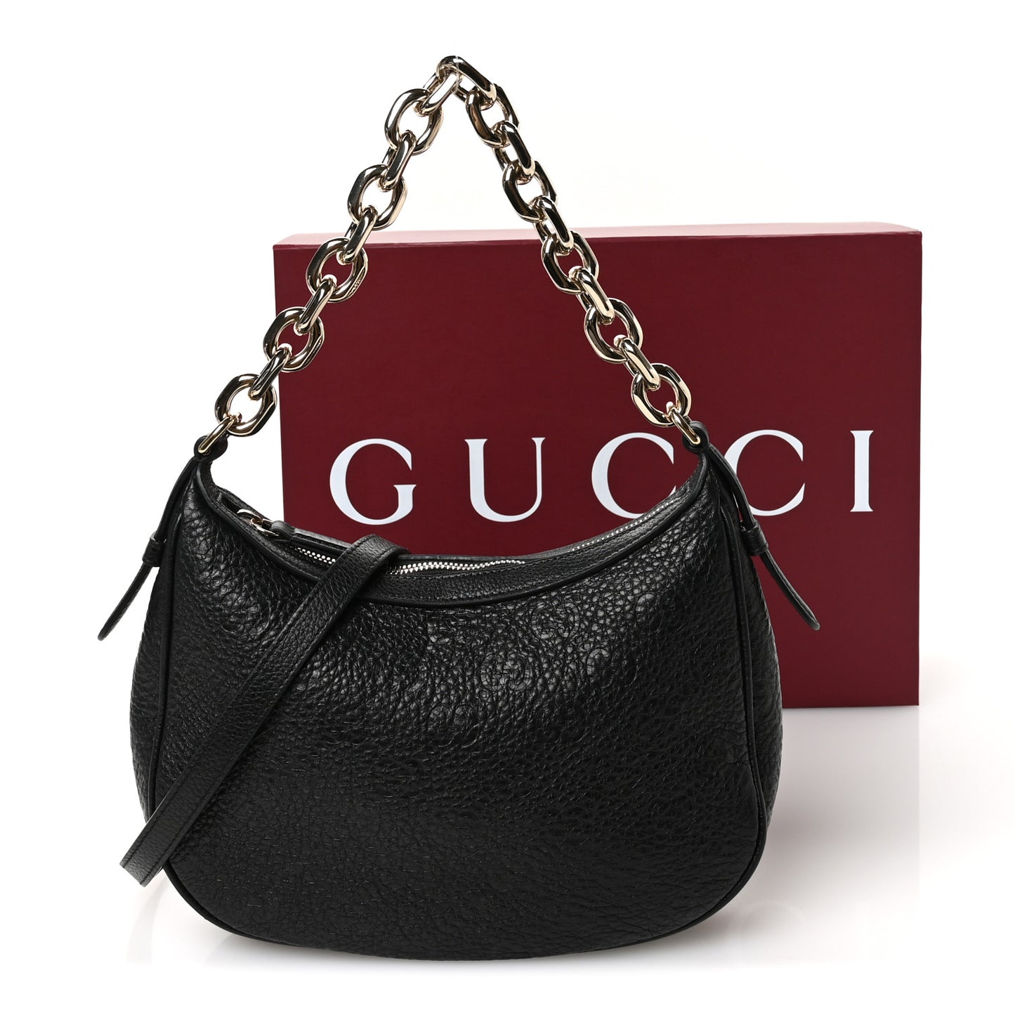 GG Grainy Calfskin Emblem Small Half Moon Shoulder Bag Black