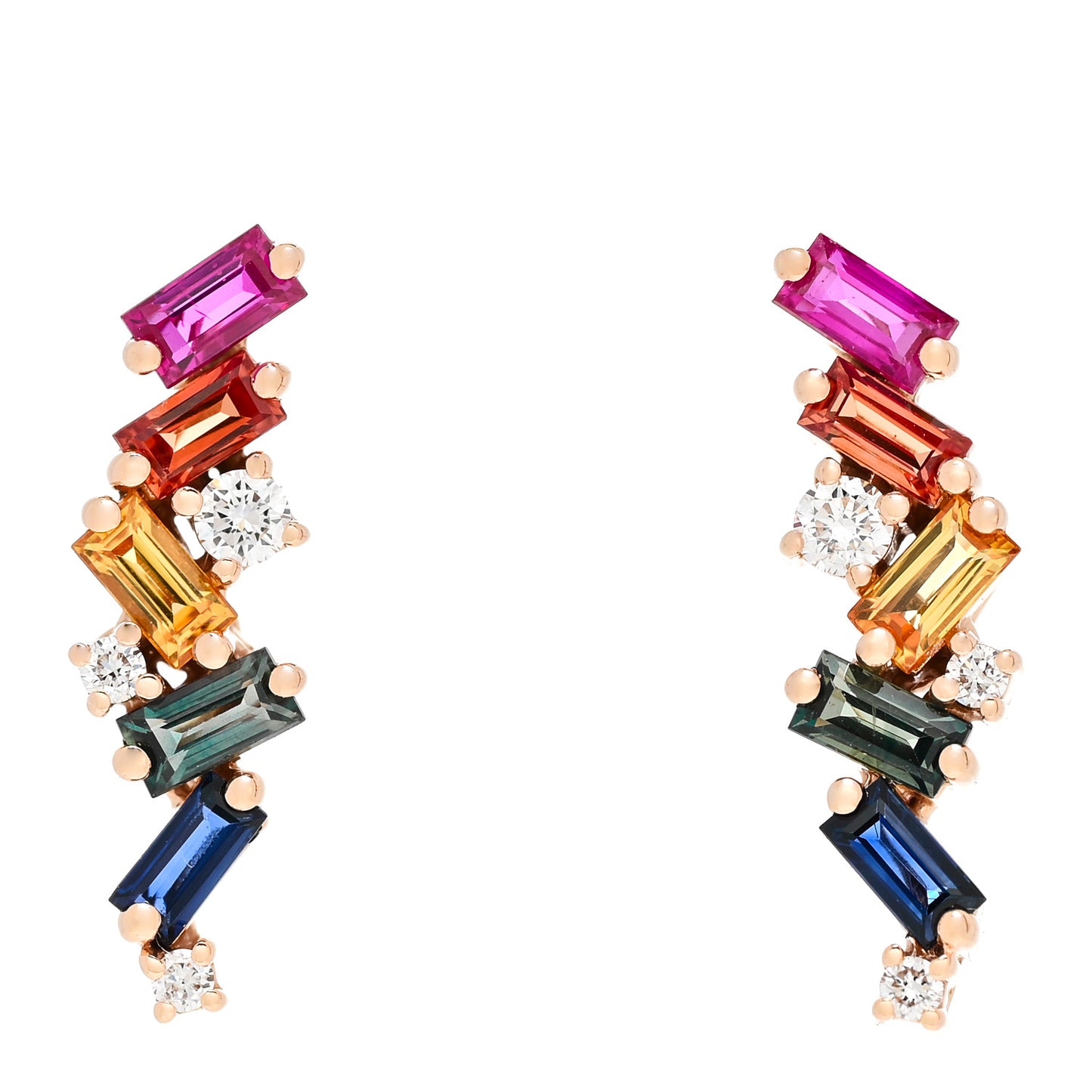 18K Rose Gold Diamond Sapphire Ruby Frenzy Rainbow Stud Earrings