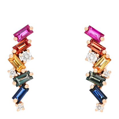Suzanne Kalan 18K Rose Gold Diamond Sapphire Ruby Frenzy Rainbow Stud Earrings 1 of 5