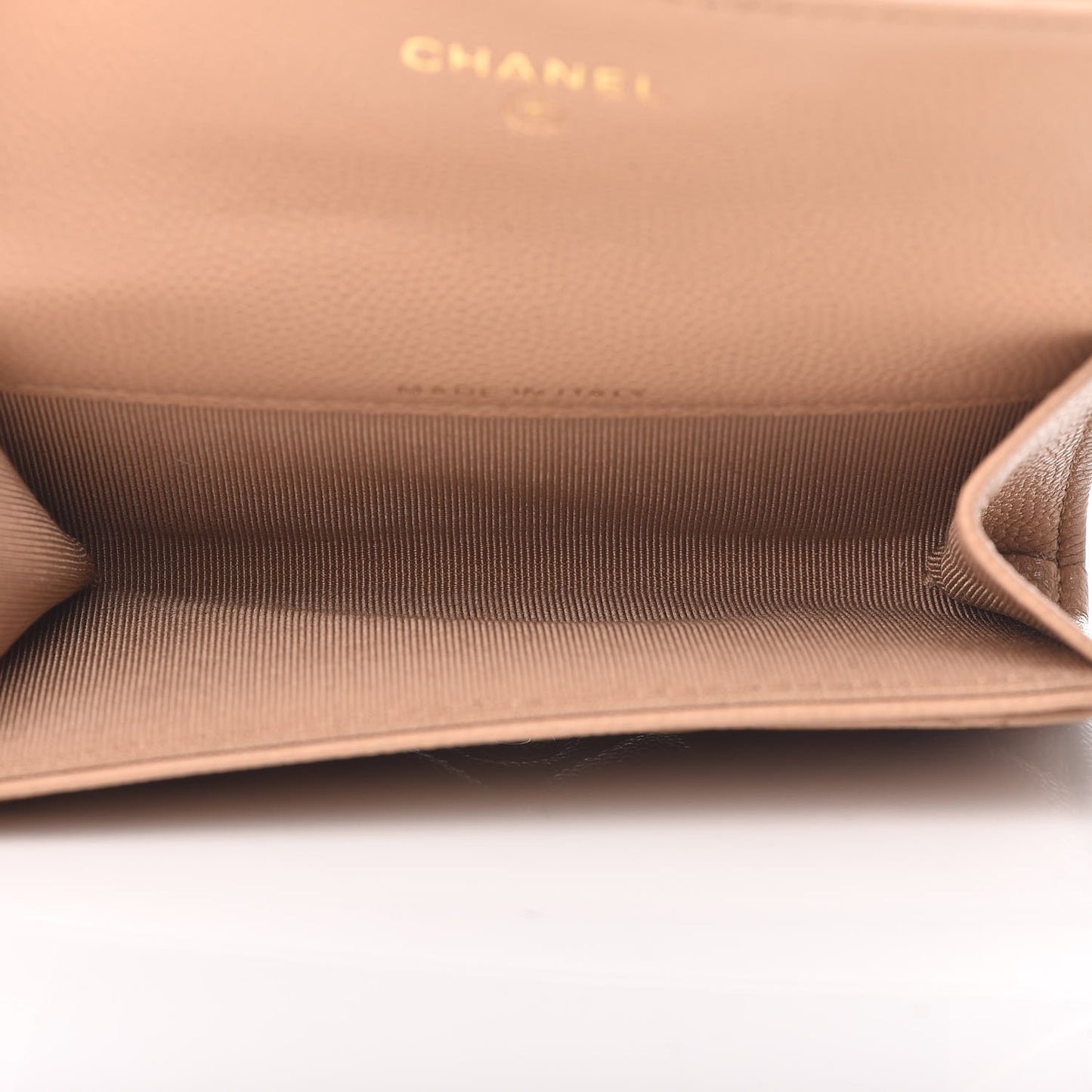 Caviar Quilted Flap Card Holder Wallet Beige