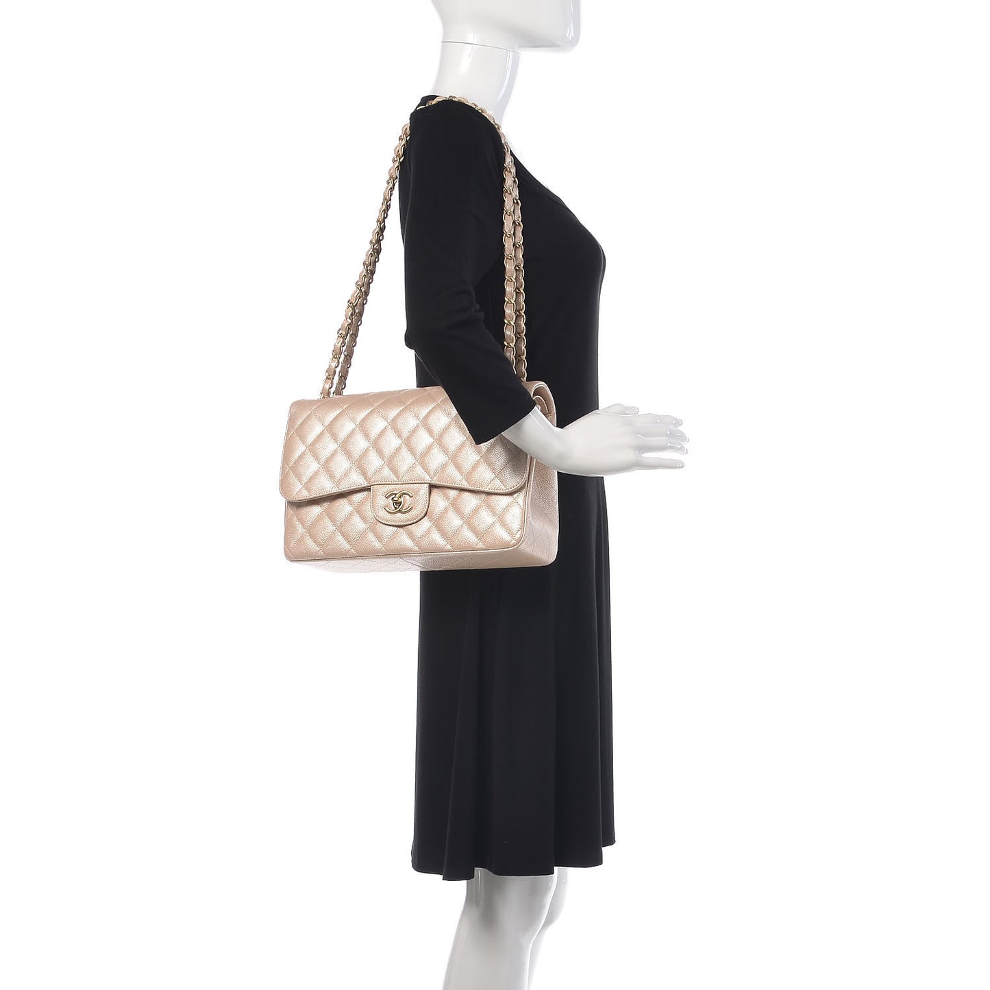 Pearly Caviar Quilted Jumbo Double Flap Light Beige