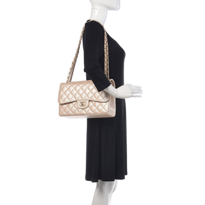 Chanel Pearly Caviar Quilted Jumbo Double Flap Light Beige 2 of 15