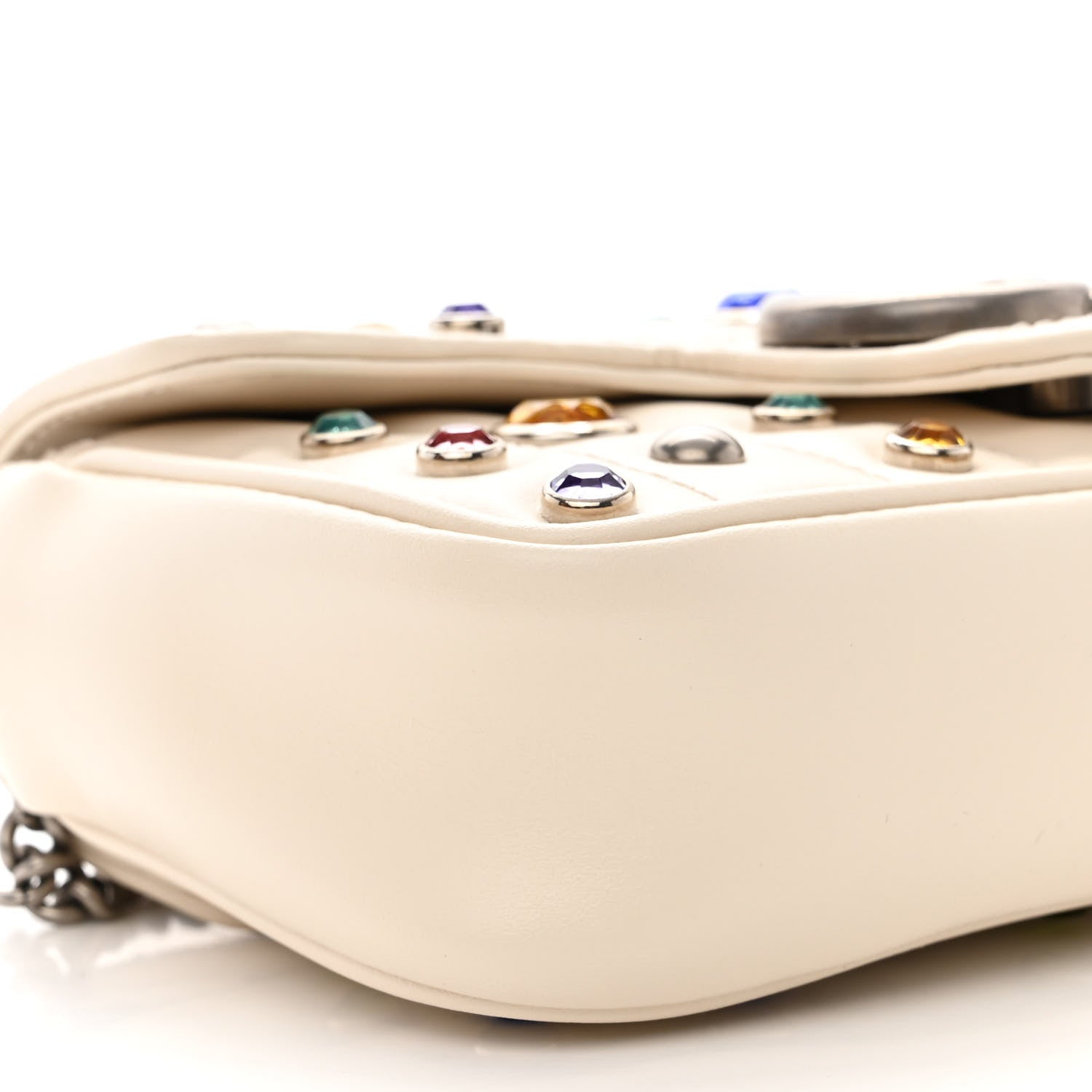 Gucci Calfskin Crystal Matelasse Aria Super Mini GG Marmont Shoulder Bag Mystic White Multicolor 9 of 11