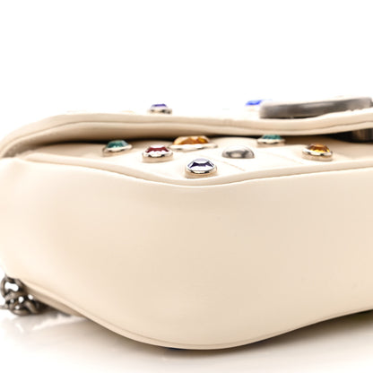 Gucci Calfskin Crystal Matelasse Aria Super Mini GG Marmont Shoulder Bag Mystic White Multicolor 9 of 11