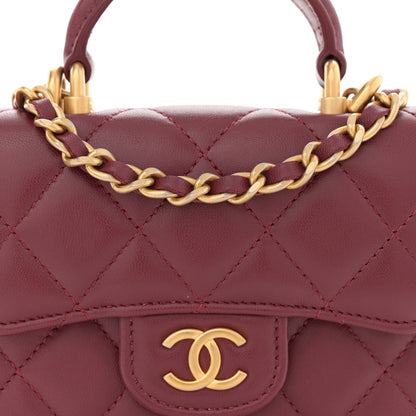 Chanel Lambskin Quilted Top Handle Flap Coin Purse With Chain Burgundy 8 of 10