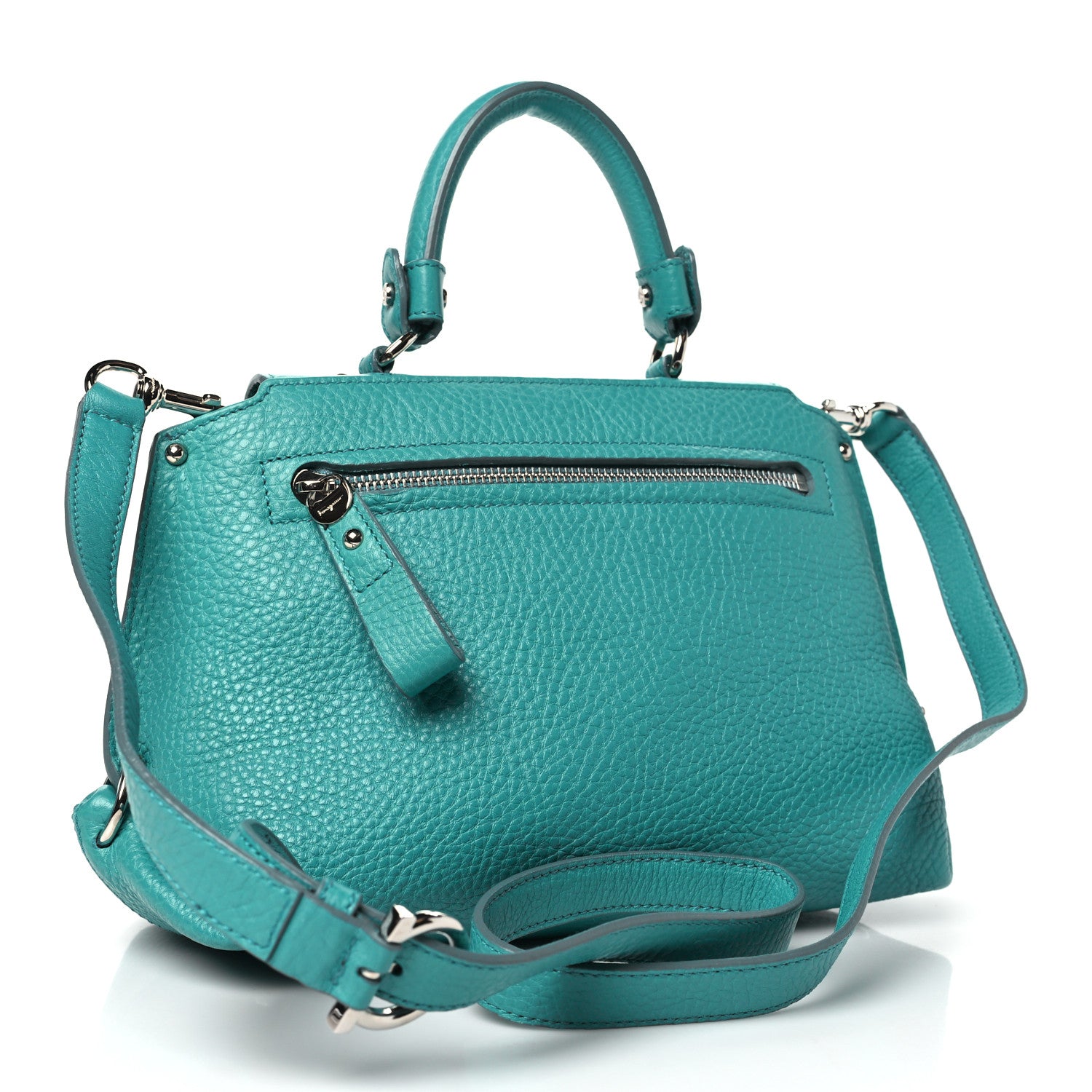 Salvatore Ferragamo Grained Calfskin Sofia Satchel Teal 3 of 10