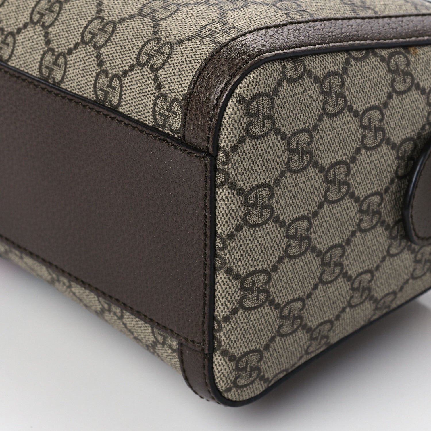 Gucci GG Supreme Monogram Textured Dollar Calfskin Web Medium Ophidia Boston Beige Ebony New Acero 10 of 10