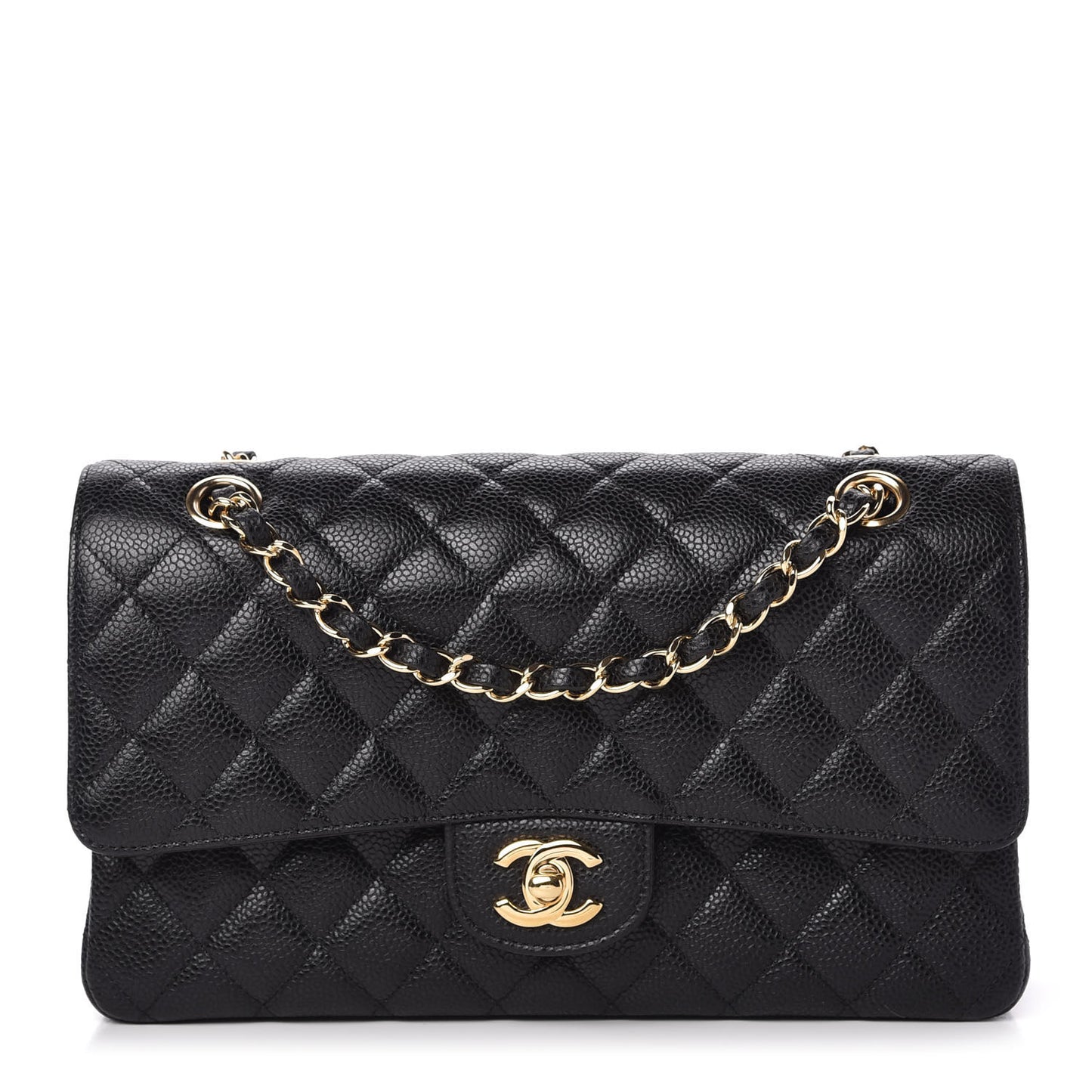 Caviar Quilted Medium Double Flap Black