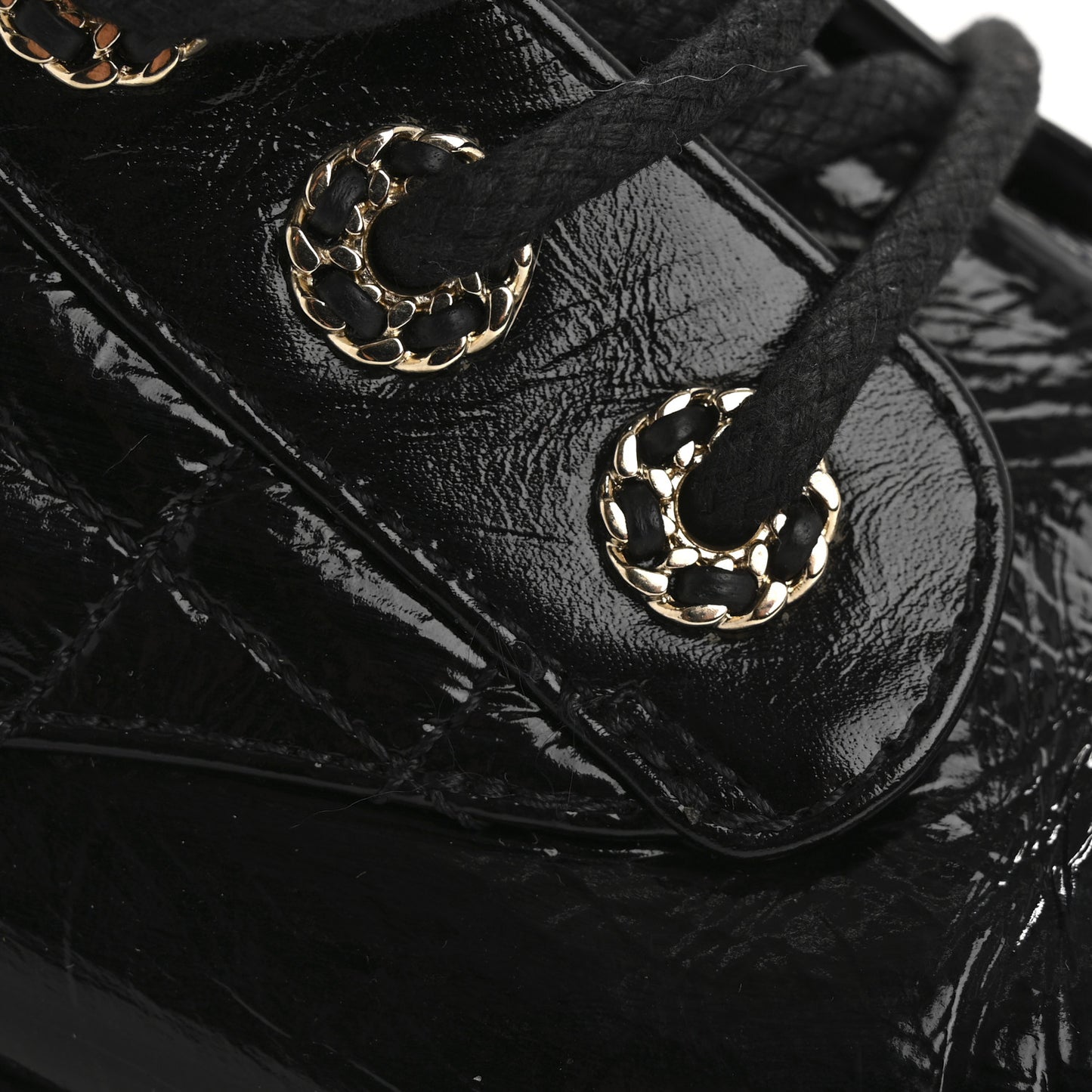 Shiny Lambskin Quilted Lace Up Combat Boots 37 Black