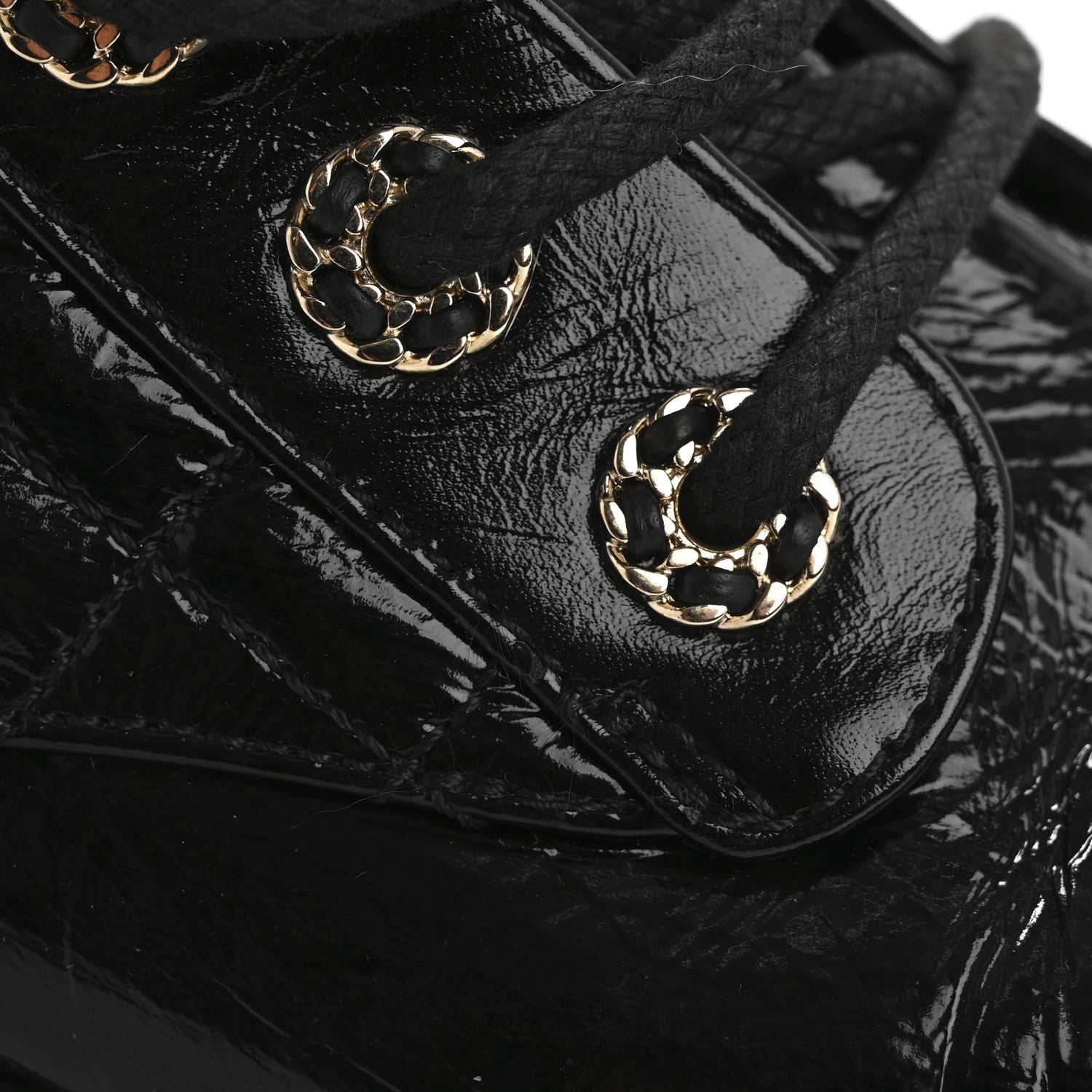 Chanel Shiny Lambskin Quilted Lace Up Combat Boots 37 Black 15 of 15