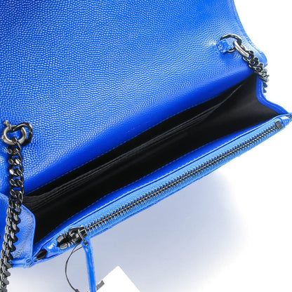 Saint Laurent Grain De Poudre Matelasse Chevron Monogram Envelope Chain Wallet Blue Majorelle 6 of 7