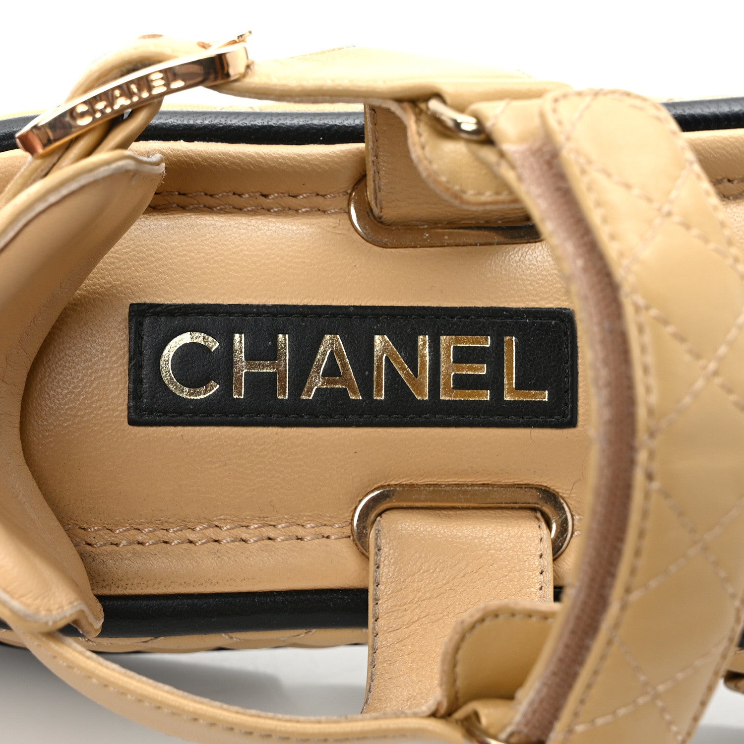 Chanel Lambskin Quilted Platform Sandals 41 Beige Black 8 of 11