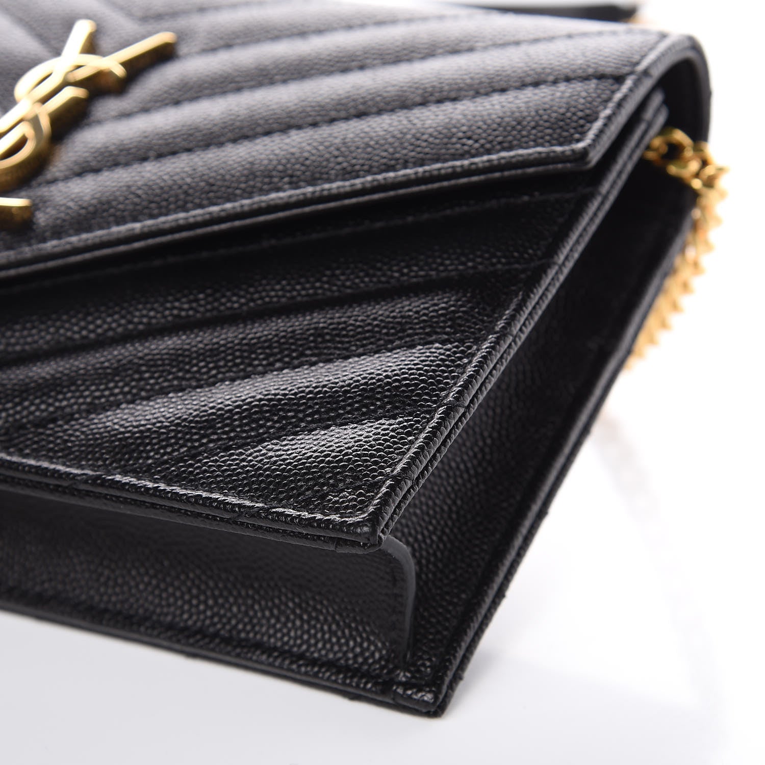 Saint Laurent Grain De Poudre Matelasse Chevron Monogram Envelope Chain Wallet Black 9 of 9